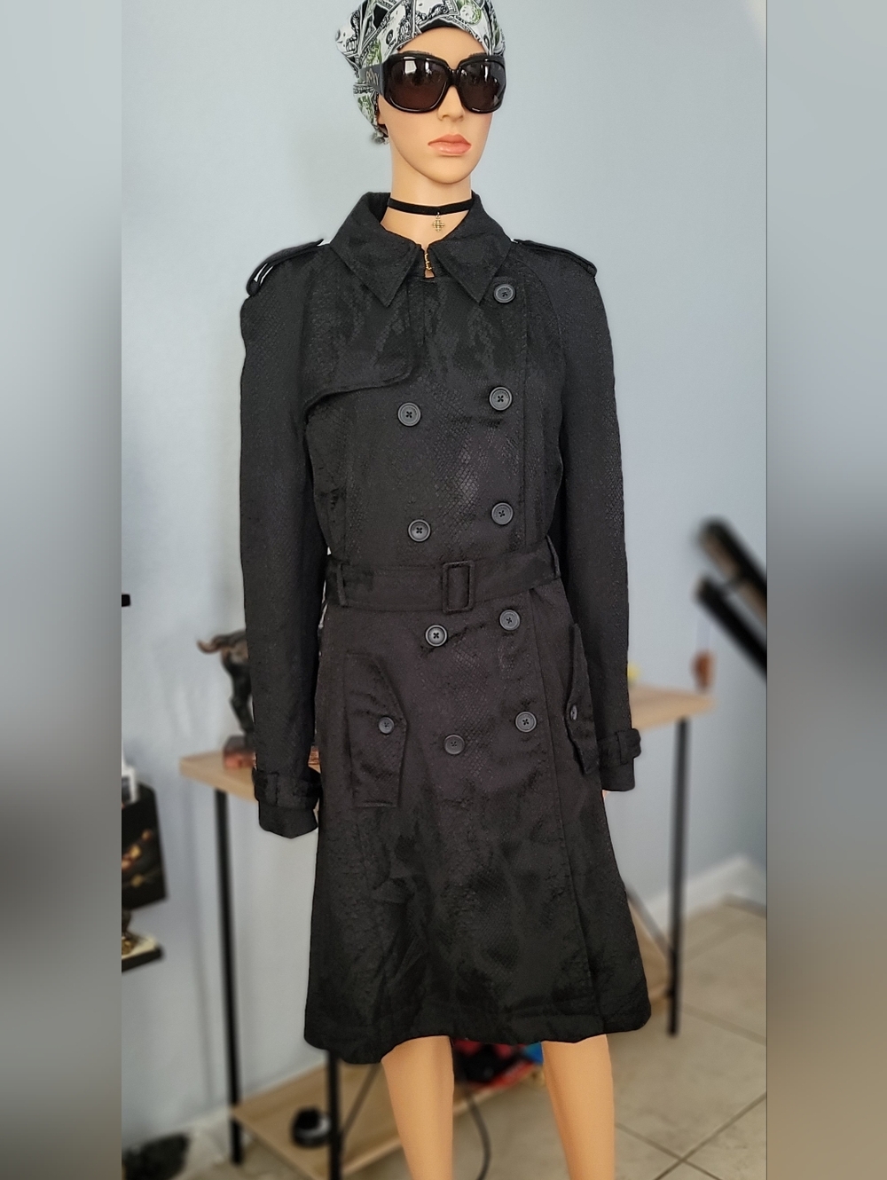 Altuzarra Black Double-Breasted Trench Coat with Belt